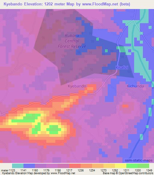 Kyebando,Uganda Elevation Map