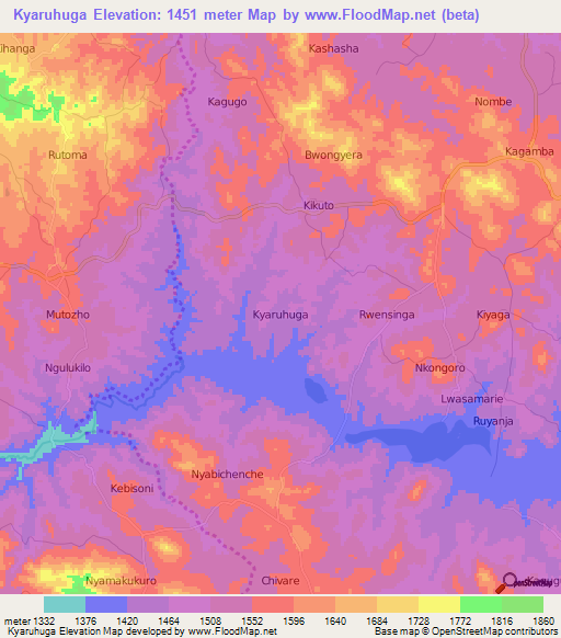 Kyaruhuga,Uganda Elevation Map