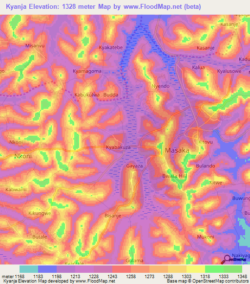Kyanja,Uganda Elevation Map