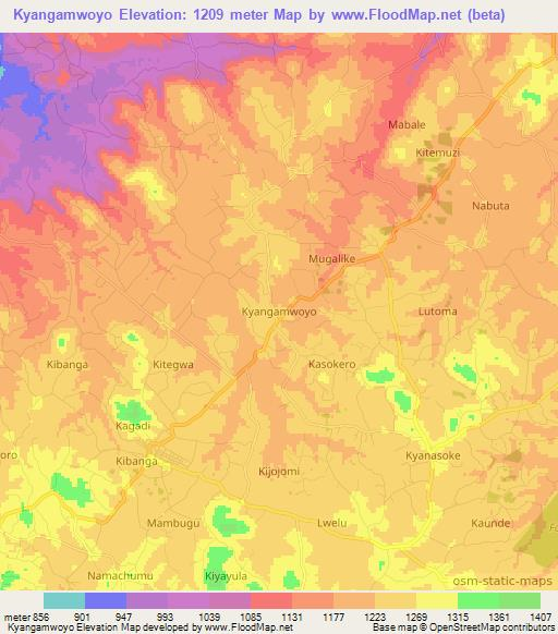 Kyangamwoyo,Uganda Elevation Map