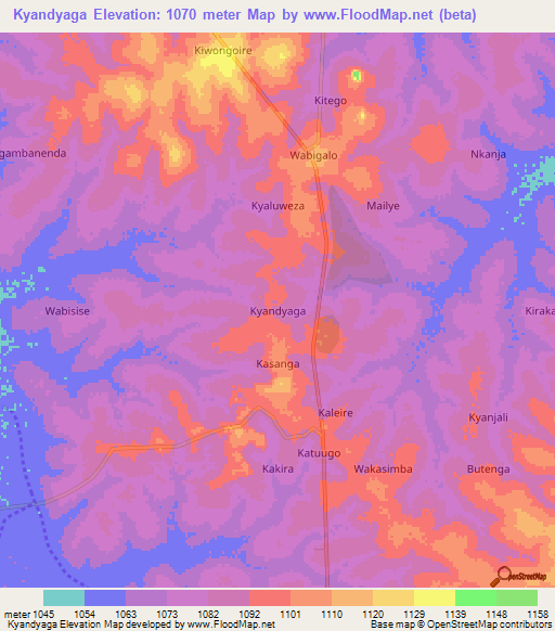 Kyandyaga,Uganda Elevation Map