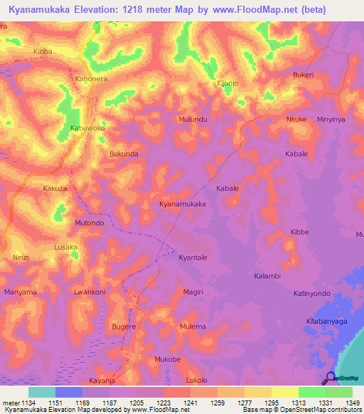 Kyanamukaka,Uganda Elevation Map