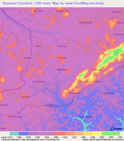 Kyampisi,Uganda Elevation Map