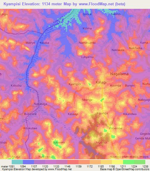 Kyampisi,Uganda Elevation Map
