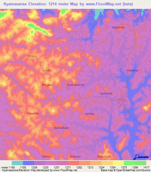 Kyamasansa,Uganda Elevation Map