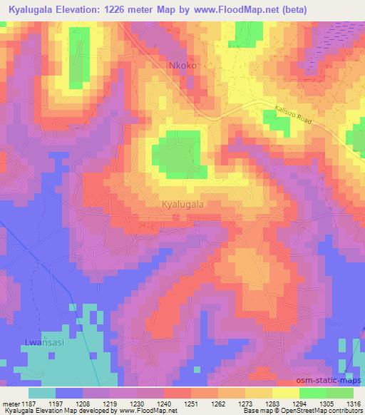Kyalugala,Uganda Elevation Map