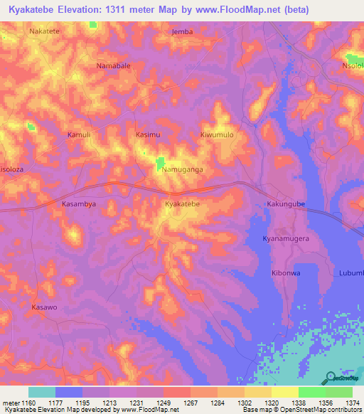 Kyakatebe,Uganda Elevation Map