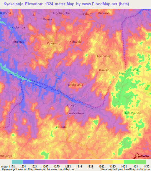 Kyakajanja,Uganda Elevation Map