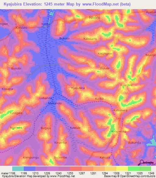 Kyajubira,Uganda Elevation Map