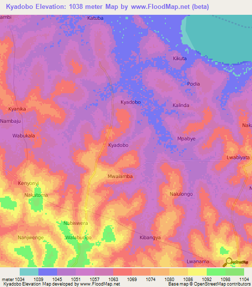 Kyadobo,Uganda Elevation Map