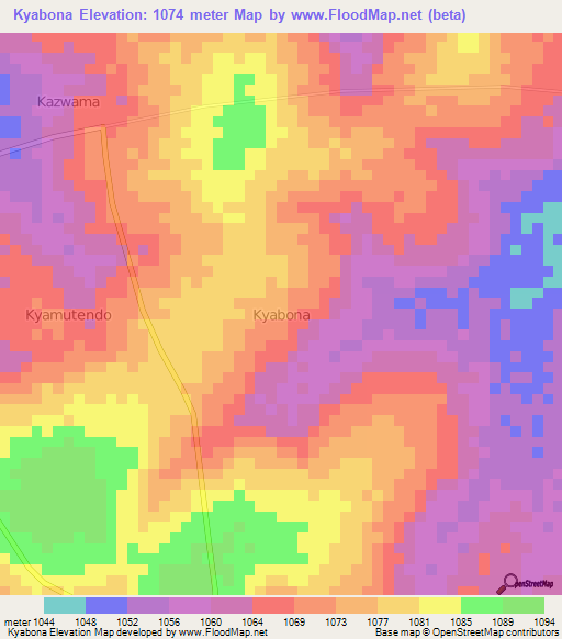 Kyabona,Uganda Elevation Map