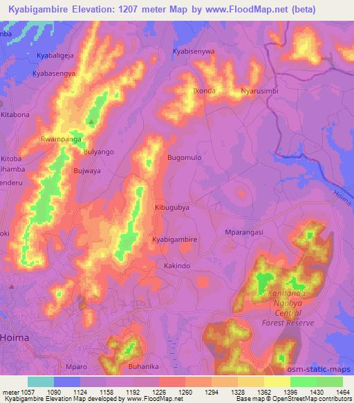 Kyabigambire,Uganda Elevation Map