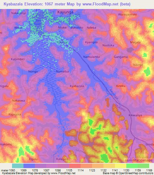Kyabazala,Uganda Elevation Map
