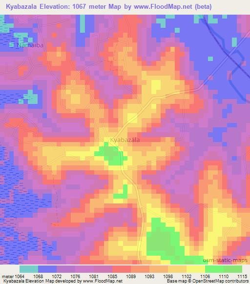 Kyabazala,Uganda Elevation Map