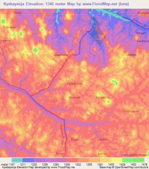Kyabayanja,Uganda Elevation Map