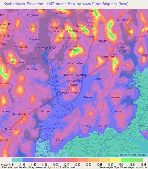 Kyabadazza,Uganda Elevation Map
