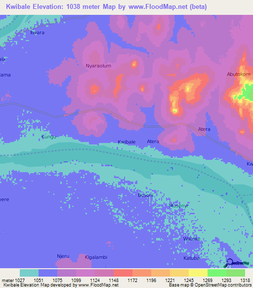 Kwibale,Uganda Elevation Map