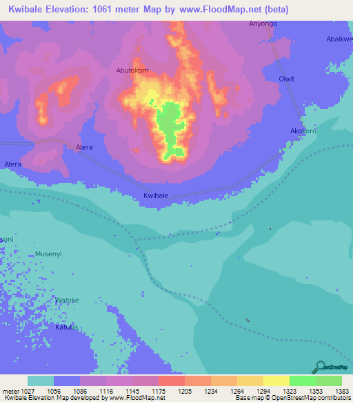 Kwibale,Uganda Elevation Map