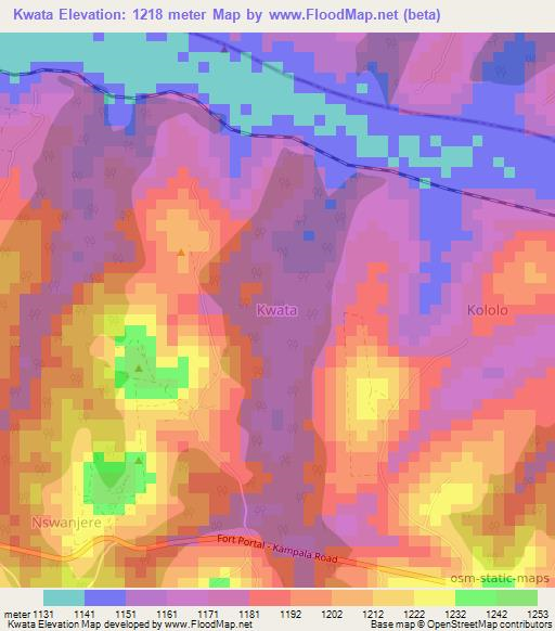 Kwata,Uganda Elevation Map