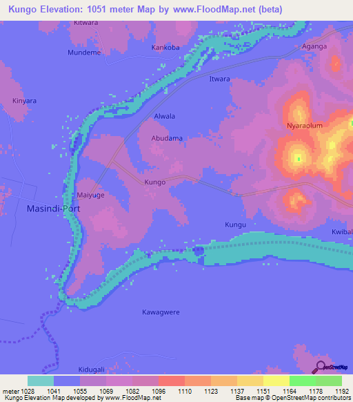 Kungo,Uganda Elevation Map