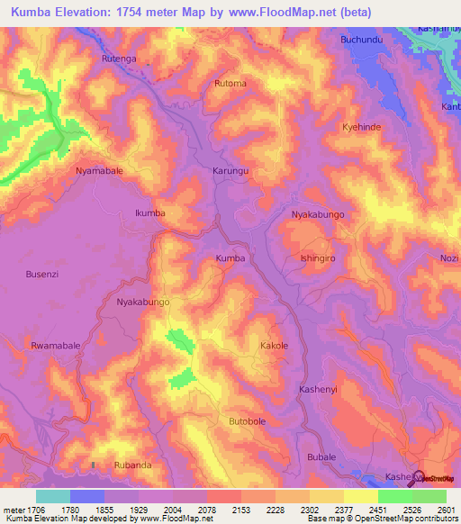 Kumba,Uganda Elevation Map