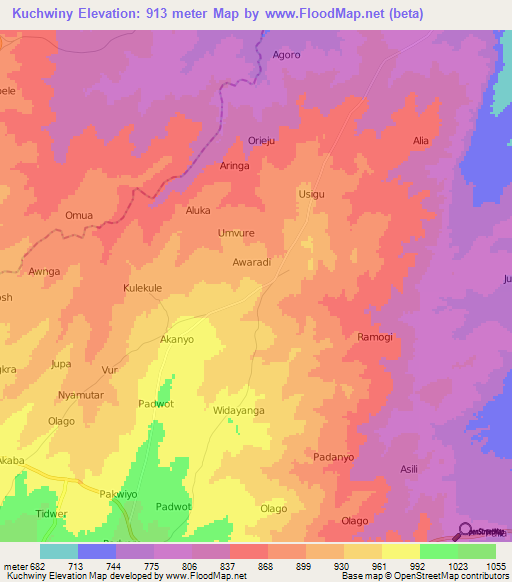 Kuchwiny,Uganda Elevation Map