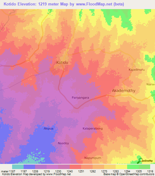 Kotido,Uganda Elevation Map