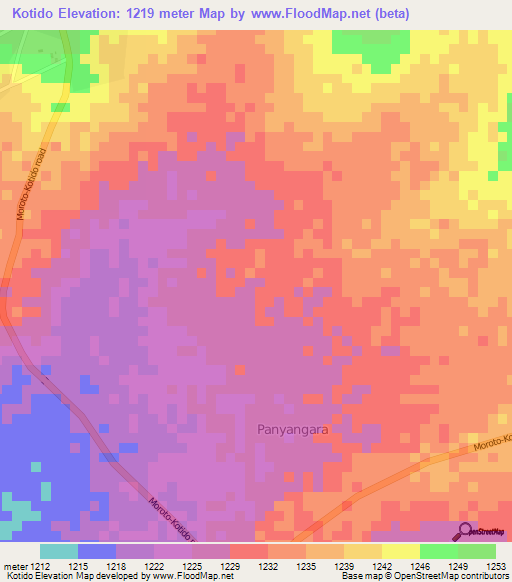 Kotido,Uganda Elevation Map