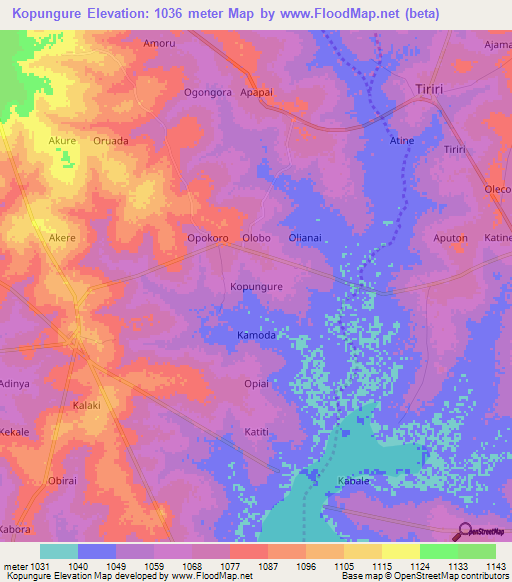 Kopungure,Uganda Elevation Map