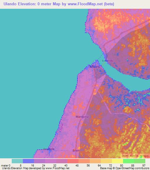 Ulando,Equatorial Guinea Elevation Map