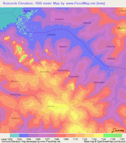 Komorok,Uganda Elevation Map