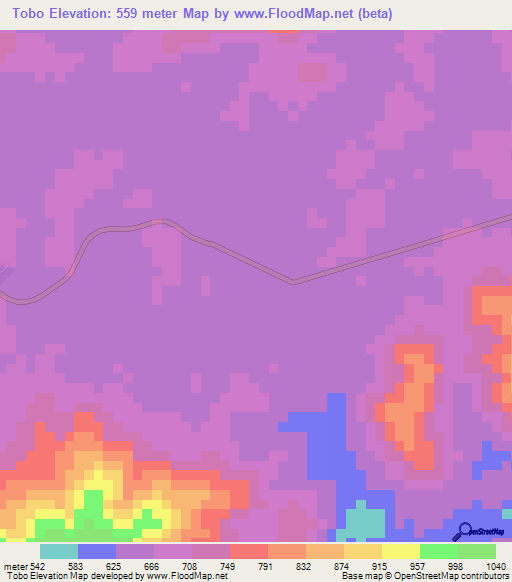 Tobo,Equatorial Guinea Elevation Map