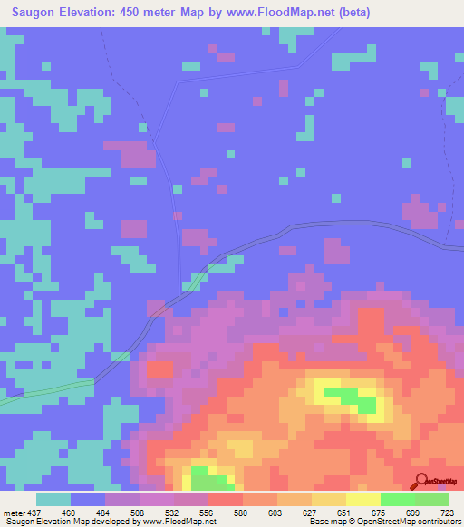 Saugon,Equatorial Guinea Elevation Map