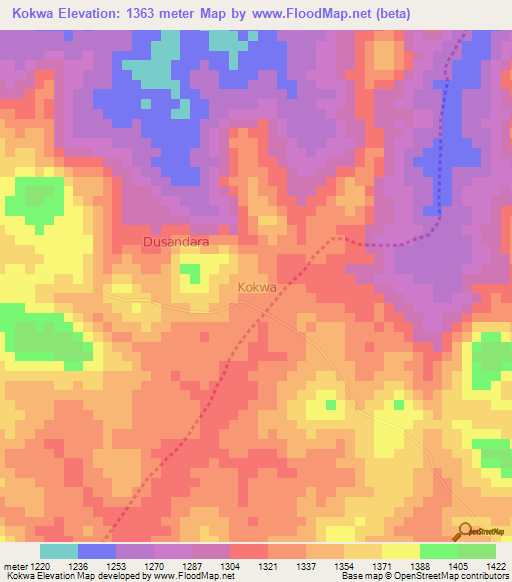 Kokwa,Uganda Elevation Map