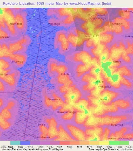 Kokotero,Uganda Elevation Map