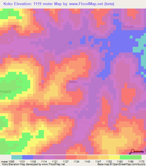 Koko,Uganda Elevation Map