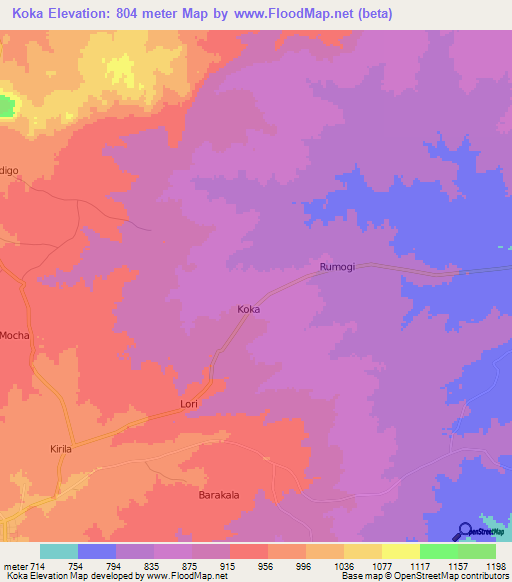 Koka,Uganda Elevation Map