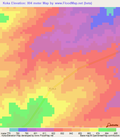 Koka,Uganda Elevation Map
