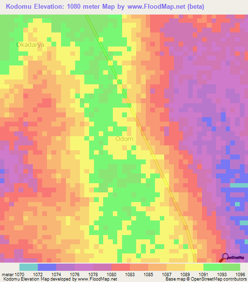 Kodomu,Uganda Elevation Map