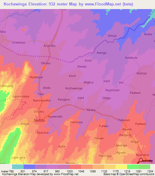 Kochawinga,Uganda Elevation Map