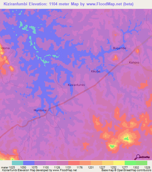 Kiziranfumbi,Uganda Elevation Map