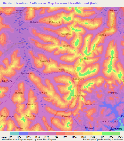Kiziba,Uganda Elevation Map