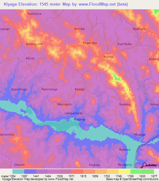 Kiyaga,Uganda Elevation Map