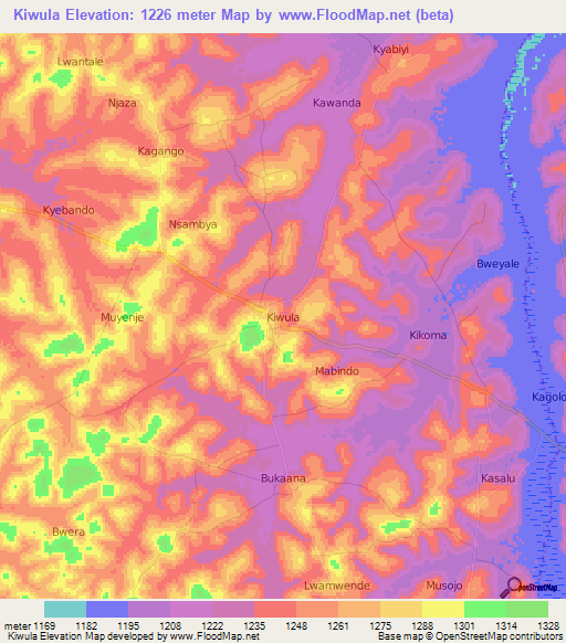 Kiwula,Uganda Elevation Map