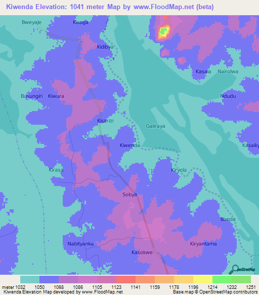 Kiwenda,Uganda Elevation Map