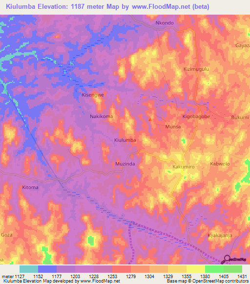 Kiulumba,Uganda Elevation Map