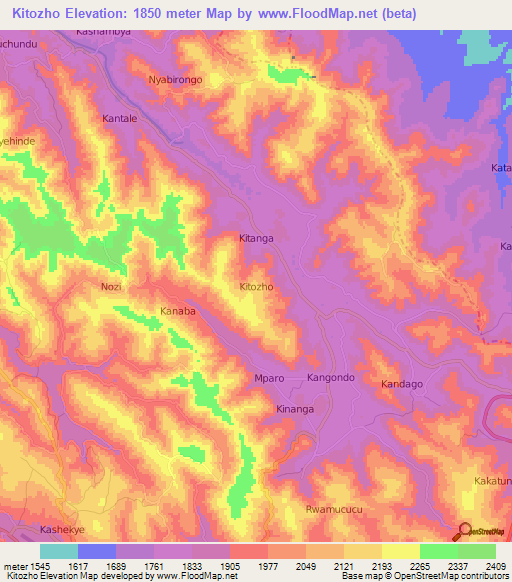 Kitozho,Uganda Elevation Map