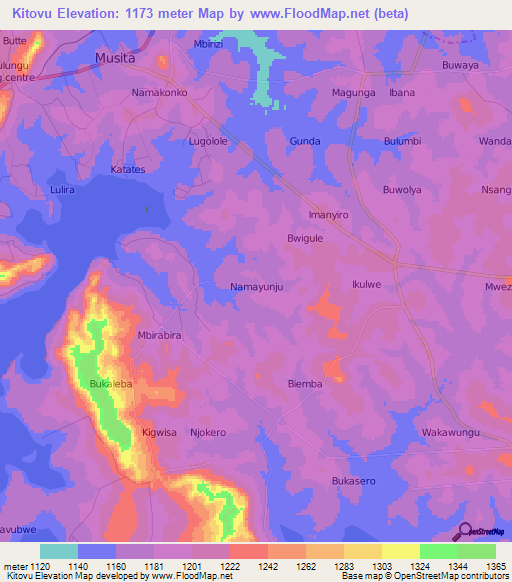 Kitovu,Uganda Elevation Map