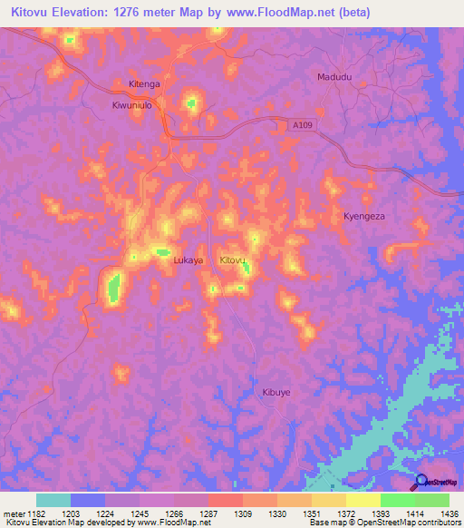 Kitovu,Uganda Elevation Map
