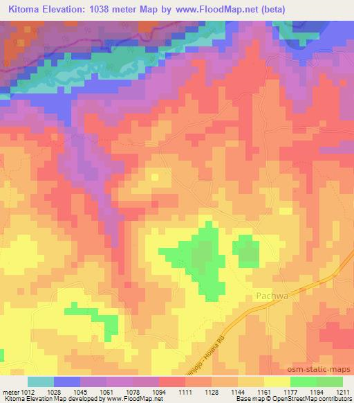 Kitoma,Uganda Elevation Map